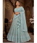 Sky Blue Net Zarkan Wedding Lehenga Choli