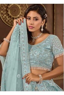 Sky Blue Net Zarkan Wedding Lehenga Choli