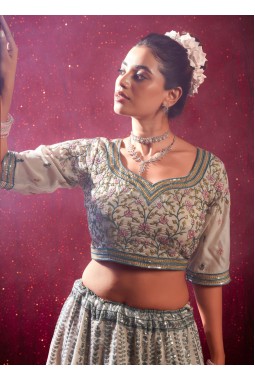 Creamy Shine Silk Sequins Embroidered Wedding Lehenga Choli 