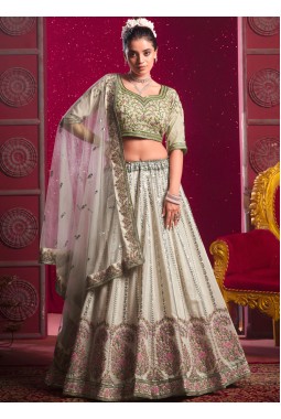 Creamy Shine Silk Sequins Embroidered Wedding Lehenga Choli 