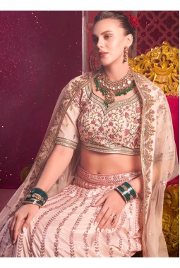 Peach Shine Silk Sequins Embroidered Wedding Lehenga Choli