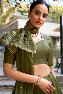 Green Chanderi Zari Weaving Festival Wear Lehenga Choli