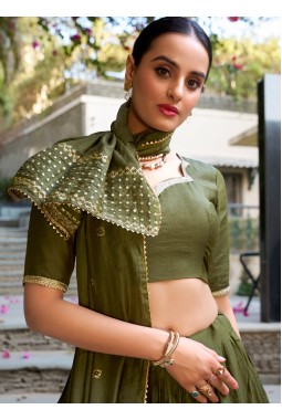 Green Chanderi Zari Weaving Festival Wear Lehenga Choli