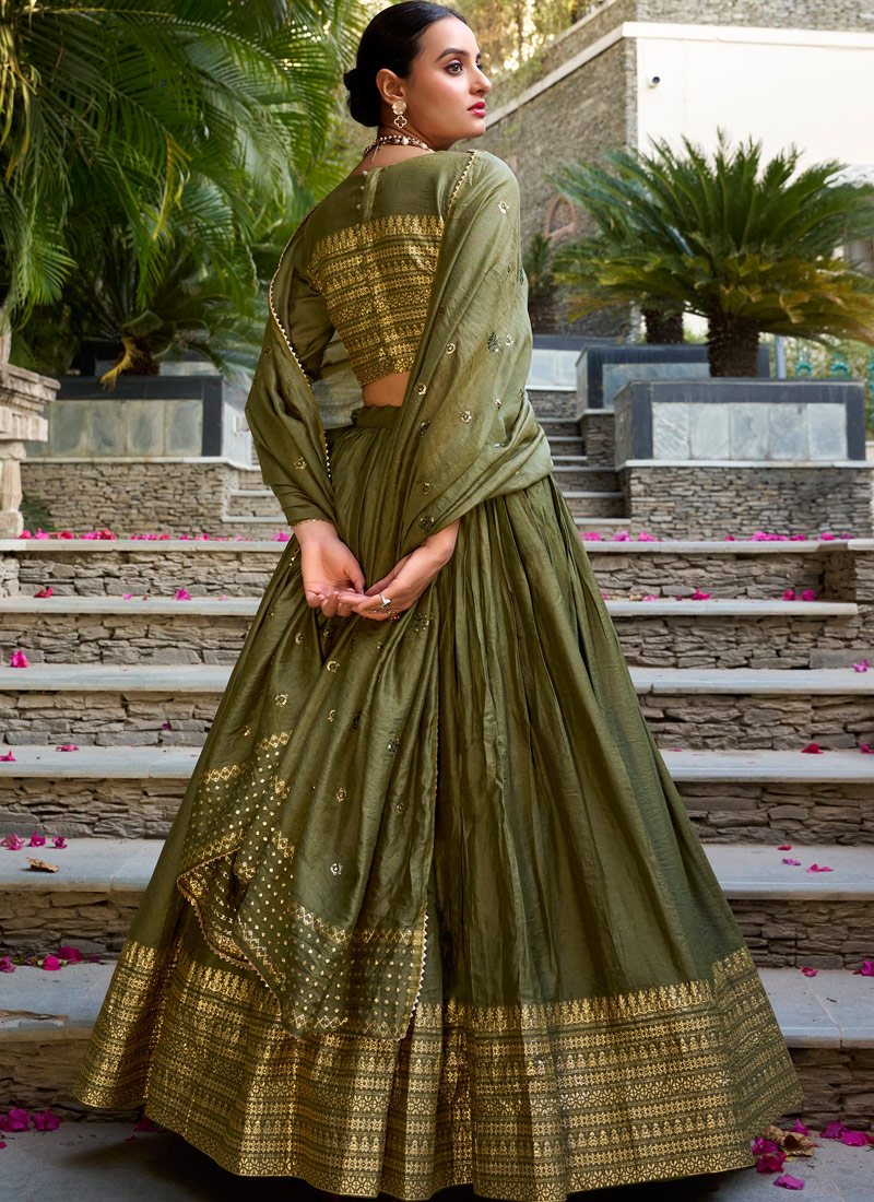 Green Chanderi Zari Weaving Festival Wear Lehenga Choli Green Chanderi Zari Weaving Festival Wear Lehenga Choli