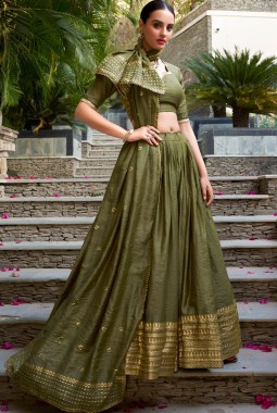 Green Chanderi Zari Weaving Festival Wear Lehenga Choli