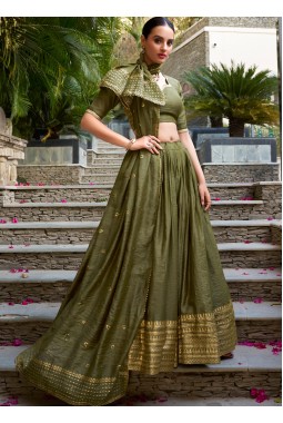 Green Chanderi Zari Weaving Festival Wear Lehenga Choli