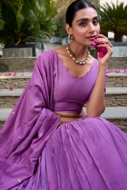 Lavender Chanderi Zari Weaving Festival Wear Lehenga Choli