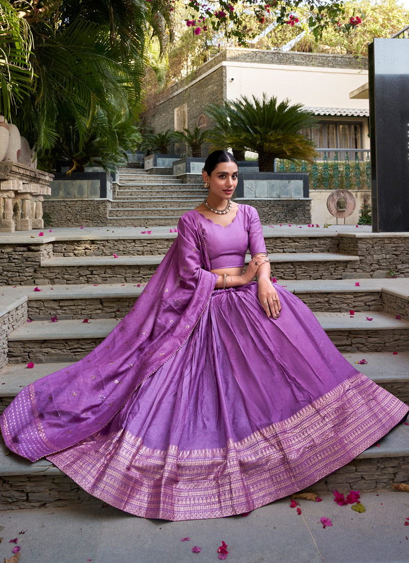 Lavender Chanderi Zari Weaving Festival Wear Lehenga Choli Lavender Chanderi Zari Weaving Festival Wear Lehenga Choli