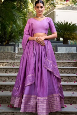 Lavender Chanderi Zari Weaving Festival Wear Lehenga Choli