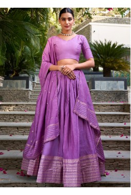 Lavender Chanderi Zari Weaving Festival Wear Lehenga Choli