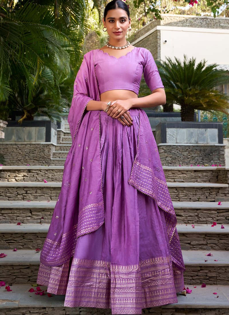 Lavender Chanderi Zari Weaving Festival Wear Lehenga Choli Lavender Chanderi Zari Weaving Festival Wear Lehenga Choli