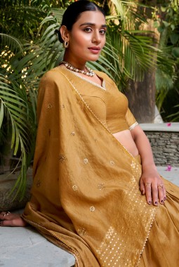 Mustard Chanderi Zari Weaving Festive Wear Lehenga Choli