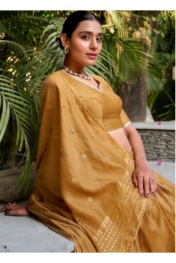 Mustard Chanderi Zari Weaving Festive Wear Lehenga Choli