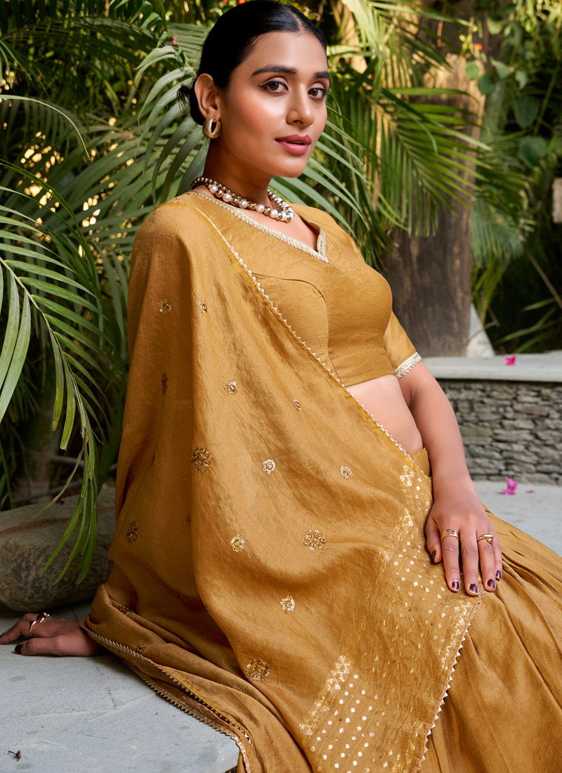 Mustard Chanderi Zari Weaving Festive Wear Lehenga Choli Mustard Chanderi Zari Weaving Festive Wear Lehenga Choli