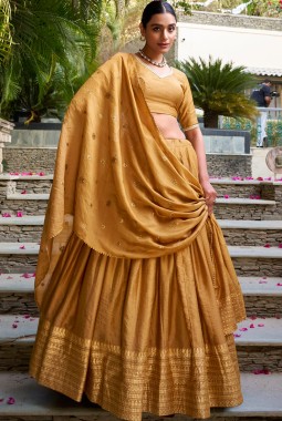 Mustard Chanderi Zari Weaving Festive Wear Lehenga Choli