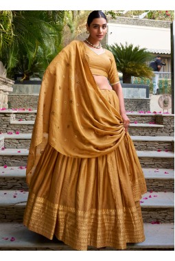 Mustard Chanderi Zari Weaving Festive Wear Lehenga Choli