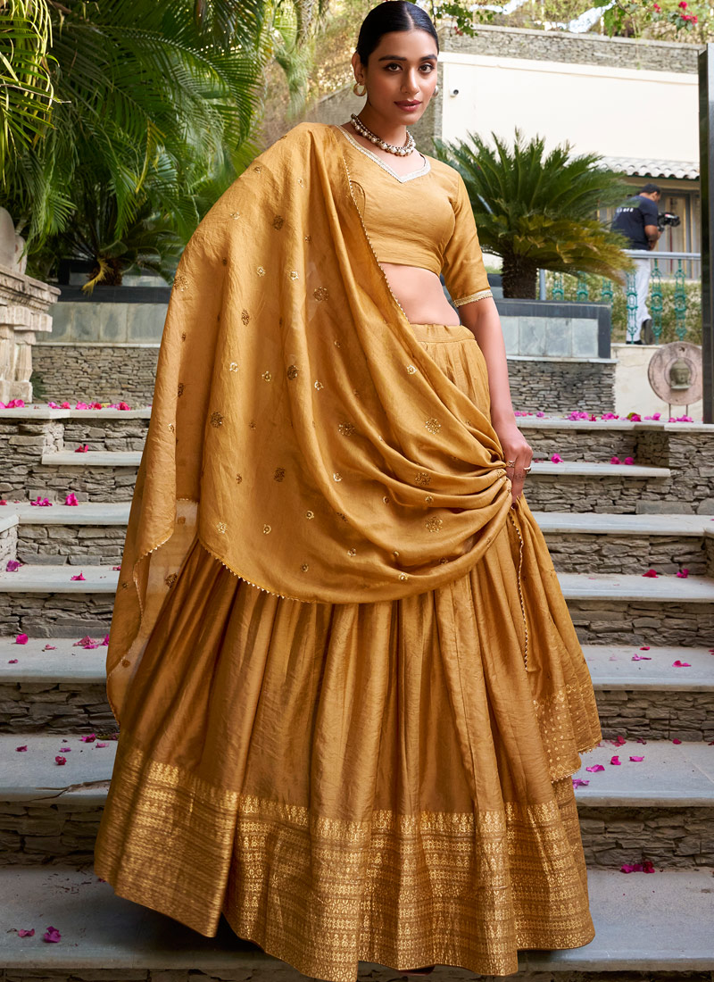 Mustard Chanderi Zari Weaving Festive Wear Lehenga Choli Mustard Chanderi Zari Weaving Festive Wear Lehenga Choli