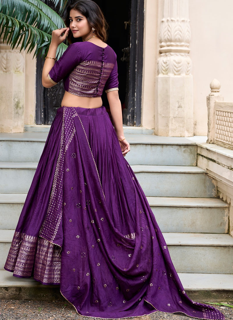Purple Chanderi Zari Weaving Festival Wear Lehenga Choli Purple Chanderi Zari Weaving Festival Wear Lehenga Choli