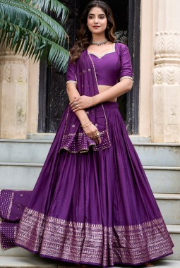 Purple Chanderi Zari Weaving Festival Wear Lehenga Choli
