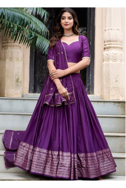 Purple Chanderi Zari Weaving Festival Wear Lehenga Choli