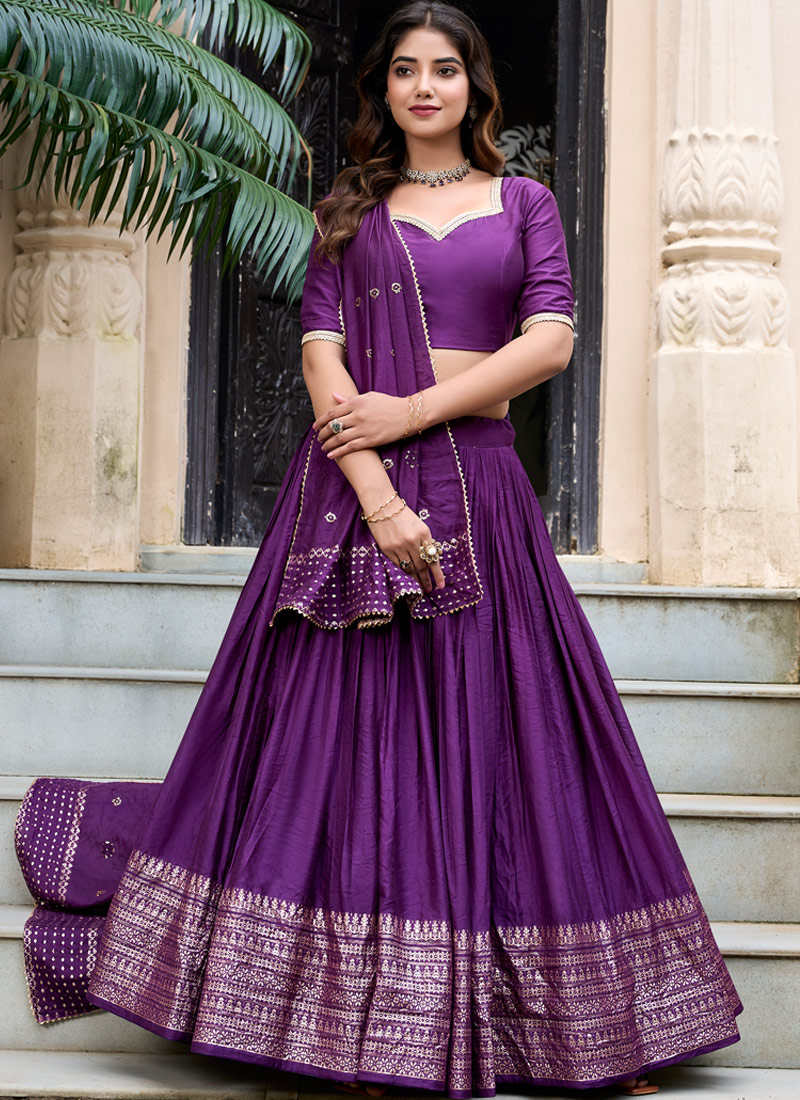 Purple Chanderi Zari Weaving Festival Wear Lehenga Choli Purple Chanderi Zari Weaving Festival Wear Lehenga Choli