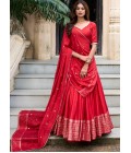 Red Chanderi Zari Weaving Festival Wear Lehenga Choli Red Chanderi Zari Weaving Festival Wear Lehenga Choli