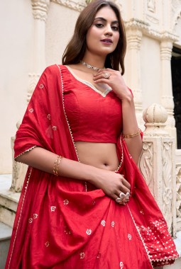 Red Chanderi Zari Weaving Festival Wear Lehenga Choli