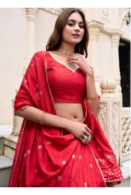 Red Chanderi Zari Weaving Festival Wear Lehenga Choli