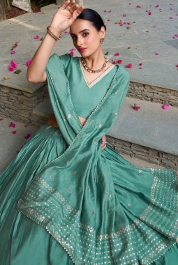 Sea Green Chanderi Zari Weaving Festival Wear Lehenga Choli
