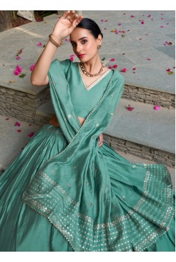 Sea Green Chanderi Zari Weaving Festival Wear Lehenga Choli