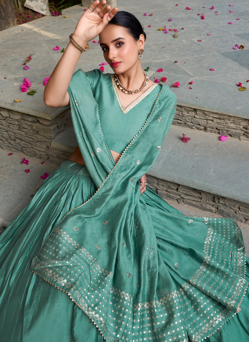 Sea Green Chanderi Zari Weaving Festival Wear Lehenga Choli Sea Green Chanderi Zari Weaving Festival Wear Lehenga Choli