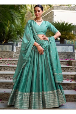 Sea Green Chanderi Zari Weaving Festival Wear Lehenga Choli