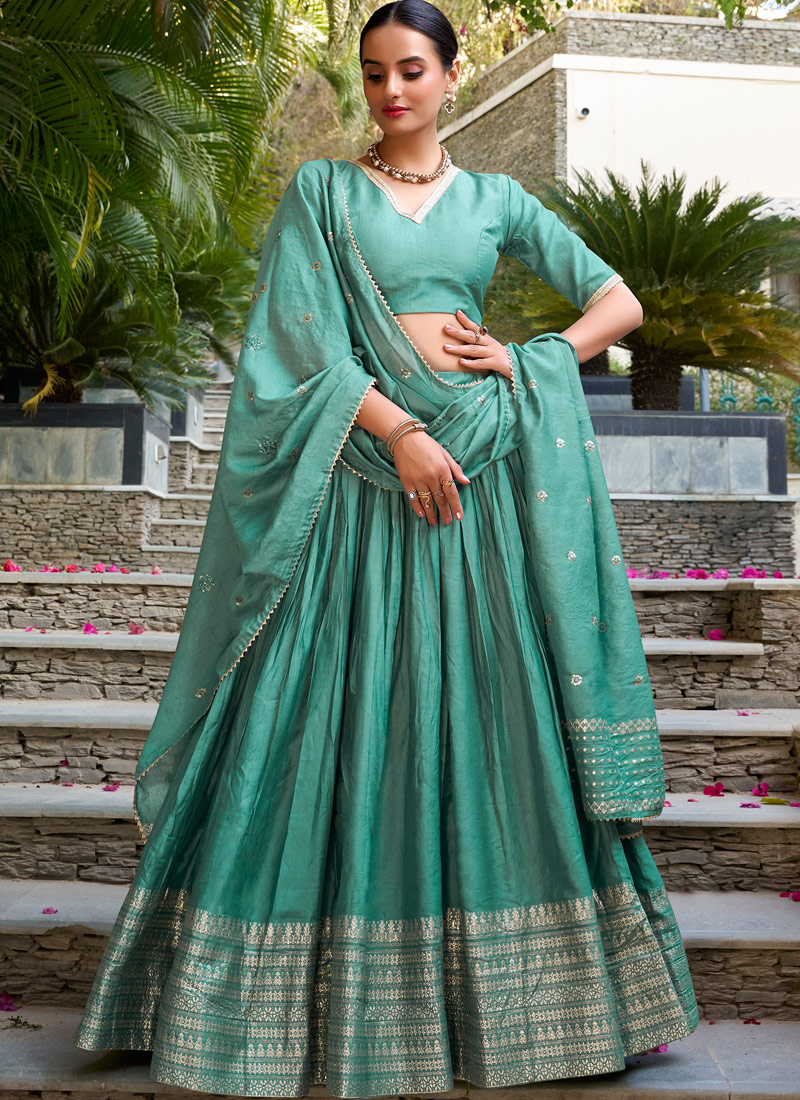 Sea Green Chanderi Zari Weaving Festival Wear Lehenga Choli Sea Green Chanderi Zari Weaving Festival Wear Lehenga Choli