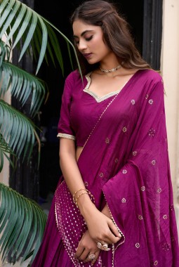 Wine Chanderi Zari Weaving Festival Wear Lehenga Choli