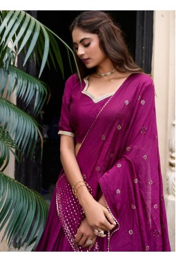 Wine Chanderi Zari Weaving Festival Wear Lehenga Choli