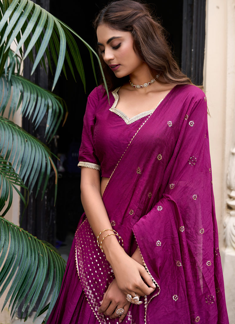 Wine Chanderi Zari Weaving Festival Wear Lehenga Choli Wine Chanderi Zari Weaving Festival Wear Lehenga Choli