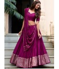 Wine Chanderi Zari Weaving Festival Wear Lehenga Choli Wine Chanderi Zari Weaving Festival Wear Lehenga Choli