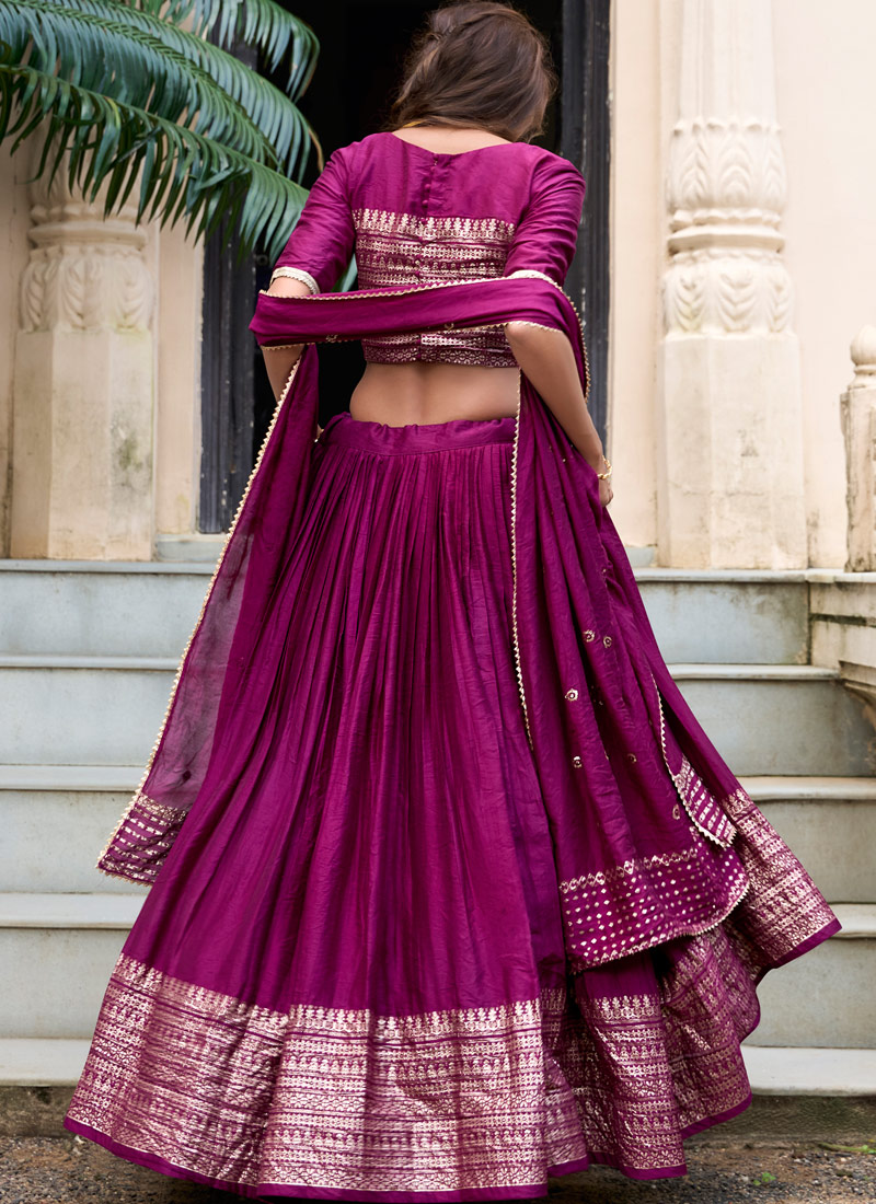 Wine Chanderi Zari Weaving Festival Wear Lehenga Choli Wine Chanderi Zari Weaving Festival Wear Lehenga Choli