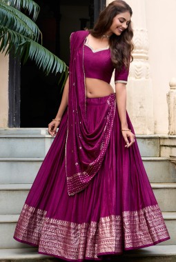 Wine Chanderi Zari Weaving Festival Wear Lehenga Choli