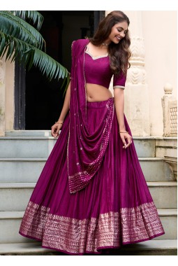 Wine Chanderi Zari Weaving Festival Wear Lehenga Choli