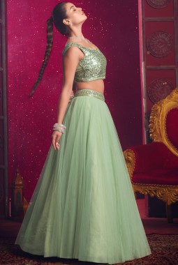 Light Pista Net Sequins Work Wedding Lehenga Choli