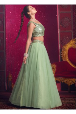 Light Pista Net Sequins Work Wedding Lehenga Choli