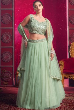 Light Pista Net Sequins Work Wedding Lehenga Choli