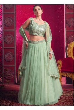 Light Pista Net Sequins Work Wedding Lehenga Choli