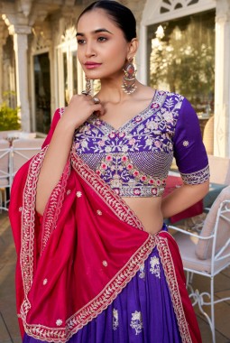Purple Silk Thread Embroidered Wedding Lehenga Choli