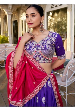 Purple Silk Thread Embroidered Wedding Lehenga Choli
