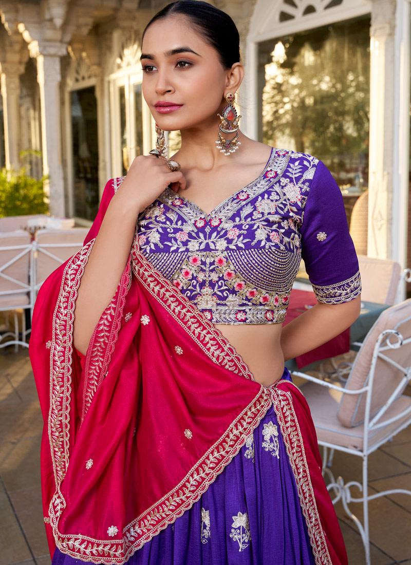 Purple Silk Thread Embroidered Wedding Lehenga Choli Purple Silk Thread Embroidered Wedding Lehenga Choli