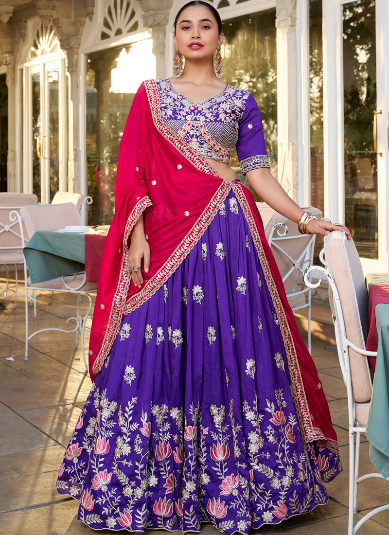 Purple Silk Thread Embroidered Wedding Lehenga Choli Purple Silk Thread Embroidered Wedding Lehenga Choli