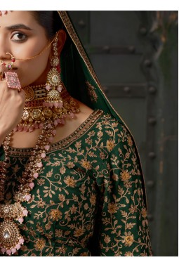 Bottle Green Georgette Codding Zarkan Bridal Lehenga Choli
