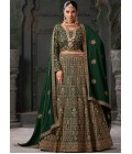 Bottle Green Georgette Codding Zarkan Bridal Lehenga Choli